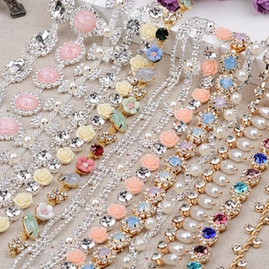 hot sale cheap rhinestone flower bridal chain trimming hair piece chains decoration wholesale
