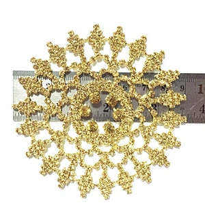 9cm handmade round shape special design gold topaz rhinestone applique patches for clothes