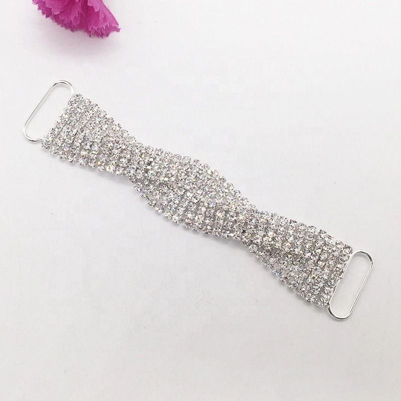 High Quality Twist Design 8 Rows SS16 Silver Rhinestone Crystal Bikini Connector