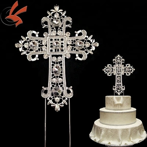 Cross Rhinestone Crystal Silver Cake Decoration Topper For Wedding