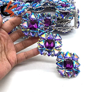 Purple AB silver base rhinestone chain trimming for carnival