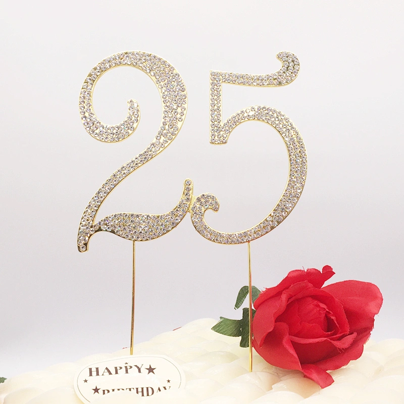 Gold Diamante Monogram Number Cake Accessories Rhinestone Numbers Cake Topper for Anniversary Party