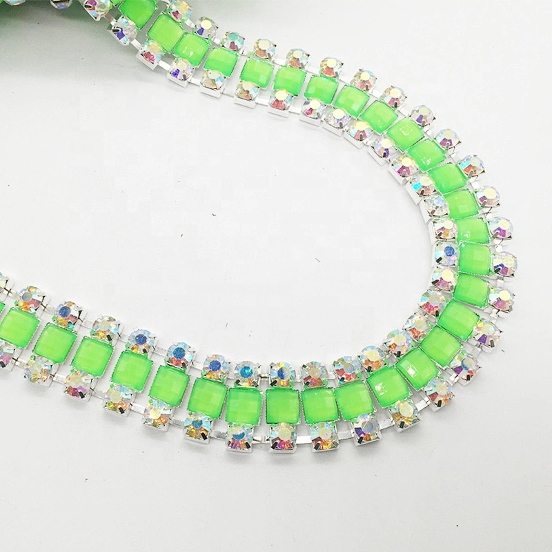 New product 2020 handmade delicately rhinestone thread trims setting peridot resin stone trimming chain