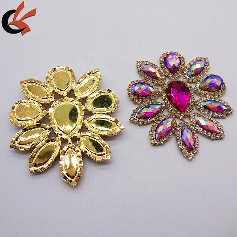 Factory Customized Gold Base AB Resin Rhinestone Applique
