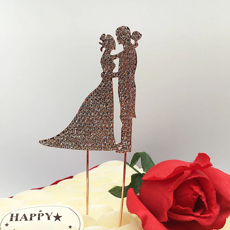 Fashion Rose gold plating couple style wedding decorations crystal cake topper 2018