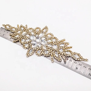 wholesale wedding clothing fabric handmade embroidery designs crystal rhinestone applique