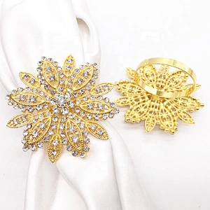 Party Dinner Table Decoration Gold Rhinestone Crystals Floral Napkin rings