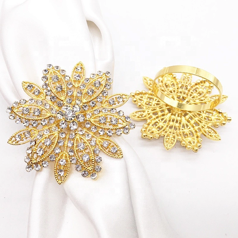 Party Dinner Table Decoration Gold Rhinestone Crystals Floral Napkin rings