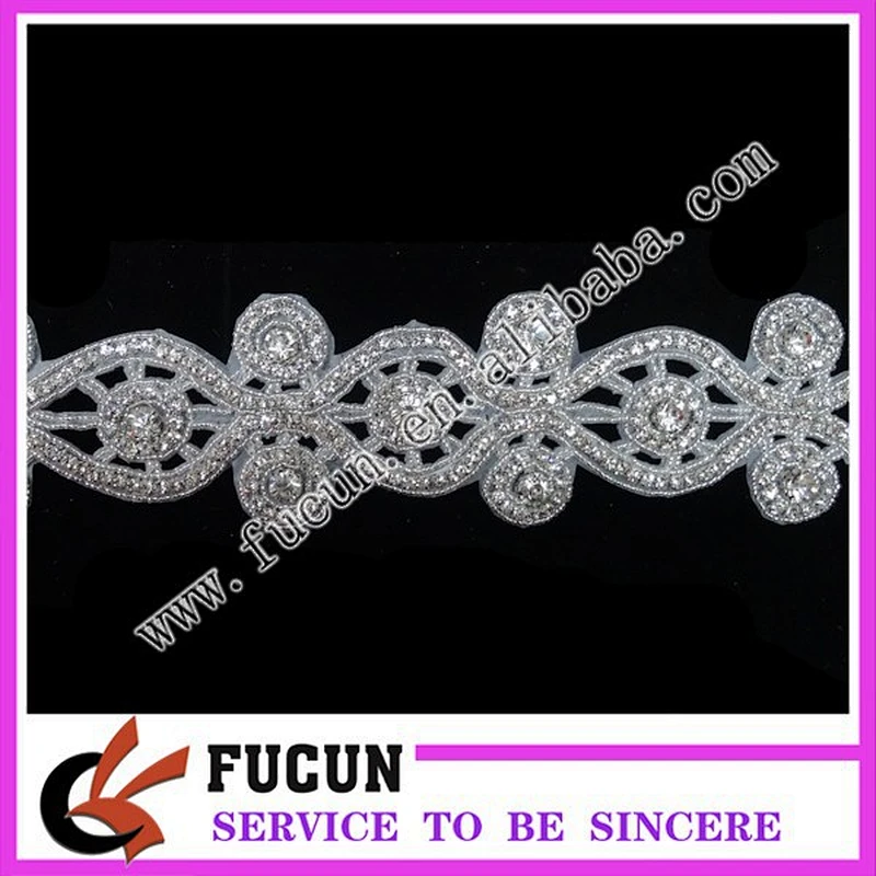 Elegant Silver and Rhinestone Beaded Trim Handmade crystal beaded appliques