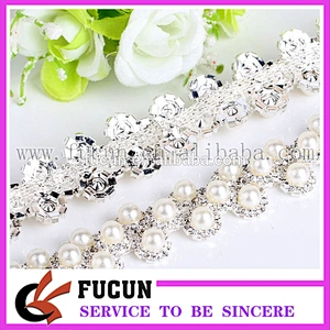Rhinestones Pearls Trimming Banding Crystal Chain Sewing on Trim
