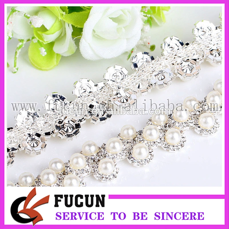 Rhinestones Pearls Trimming Banding Crystal Chain Sewing on Trim