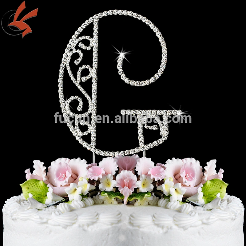 letter V rhinestone monogram wedding cake topper