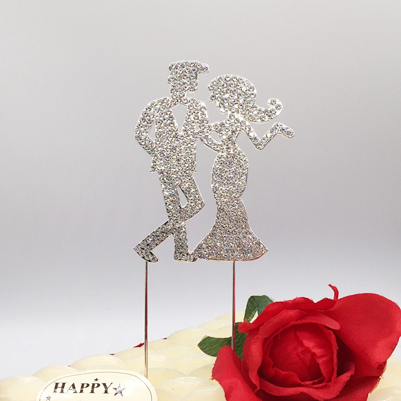 dazzling rhinestone wedding Bride & Bridegroom dancing design crystal bridal cake topper wedding decor