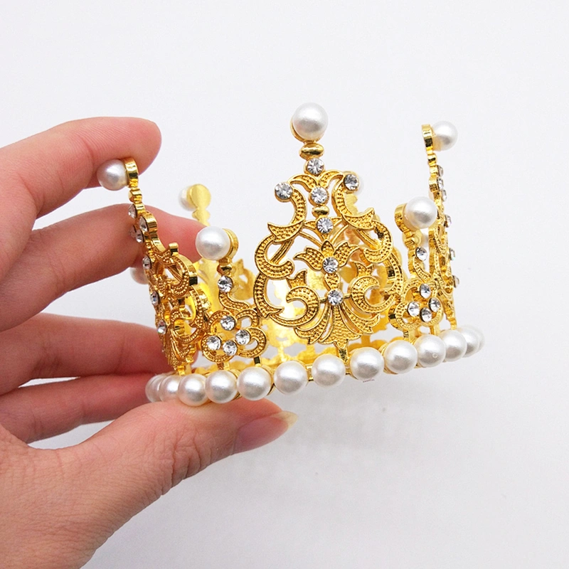 New small rhinestone pearl crown cake topper for wedding party cake decoration