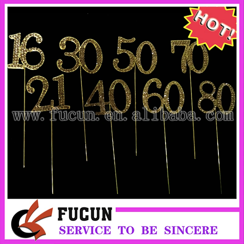 No.15 Gold Rhinestone NUMBER CAKE TOPPER for Birthday, Anniversary, Quinceanera, Sweet Sixteen, and Special Event