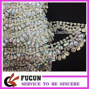 Fashion wholesale AB crystal flower pendant chain decorative rhinestone trim for clothing