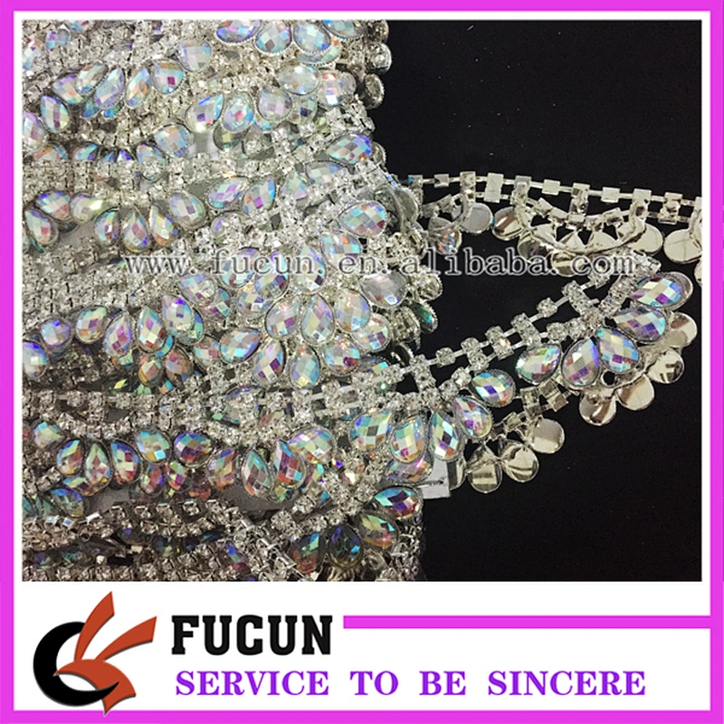 Fashion wholesale AB crystal flower pendant chain decorative rhinestone trim for clothing