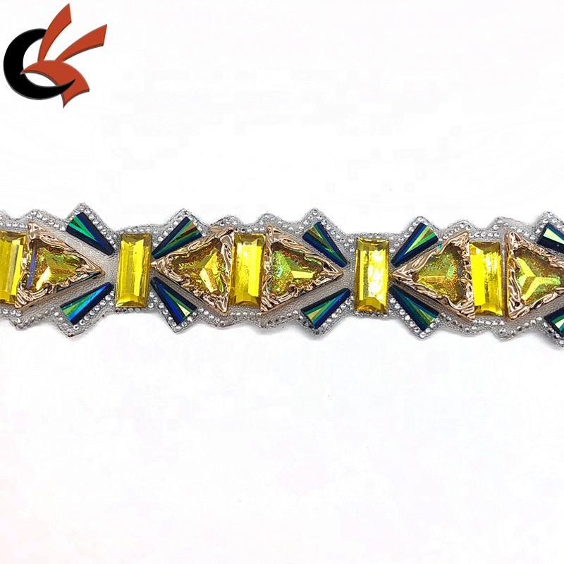 Factory making New style Gold crystal hot fix tape trimming iron on trims