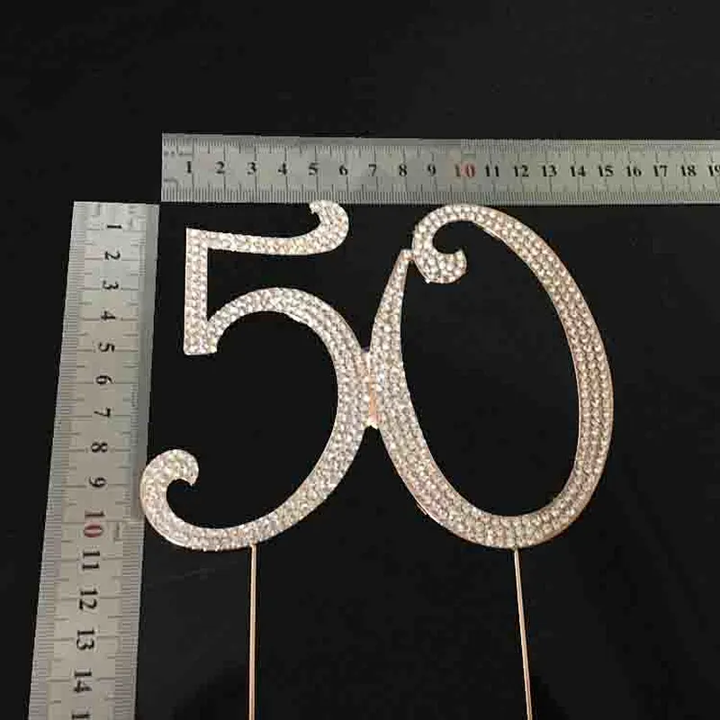 fashion hot sale Rose gold plating Number 50 rhinestone cake topper for birthday decoration