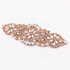 Rose Gold Embroidery Patch Applique Stick Iron On Emblem Rhinestone Applique For Garment Accessories
