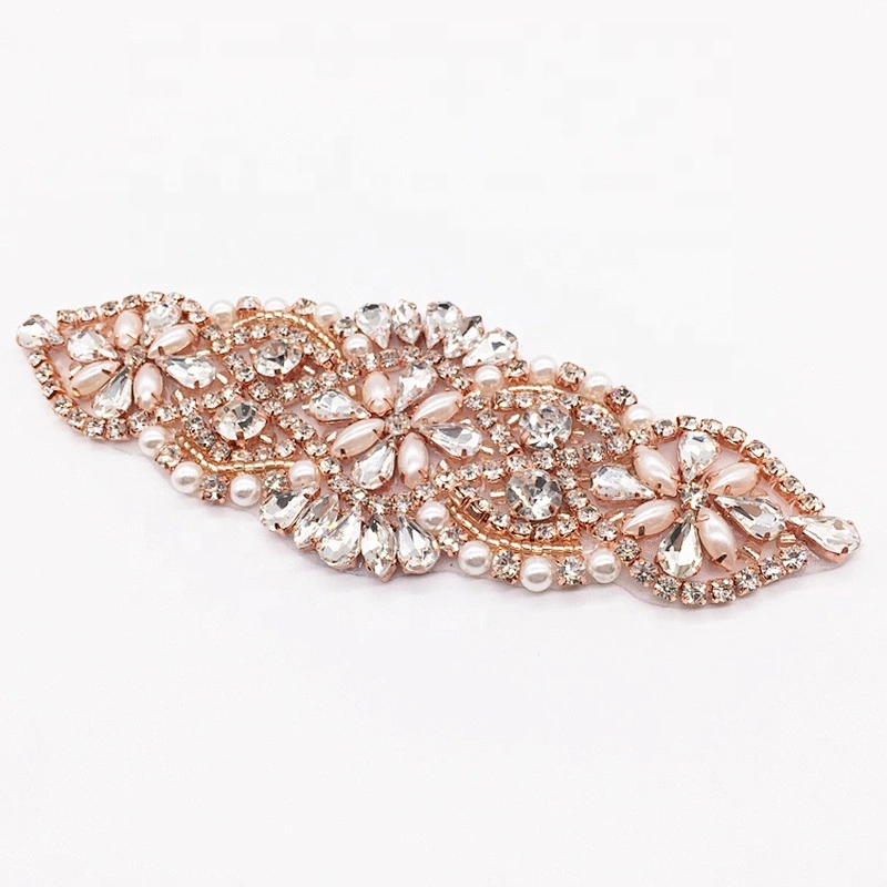 Rose Gold Embroidery Patch Applique Stick Iron On Emblem Rhinestone Applique For Garment Accessories