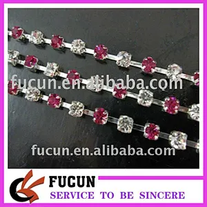 red and clear rhinestone alternate rhinestone cup chain for wedding dress