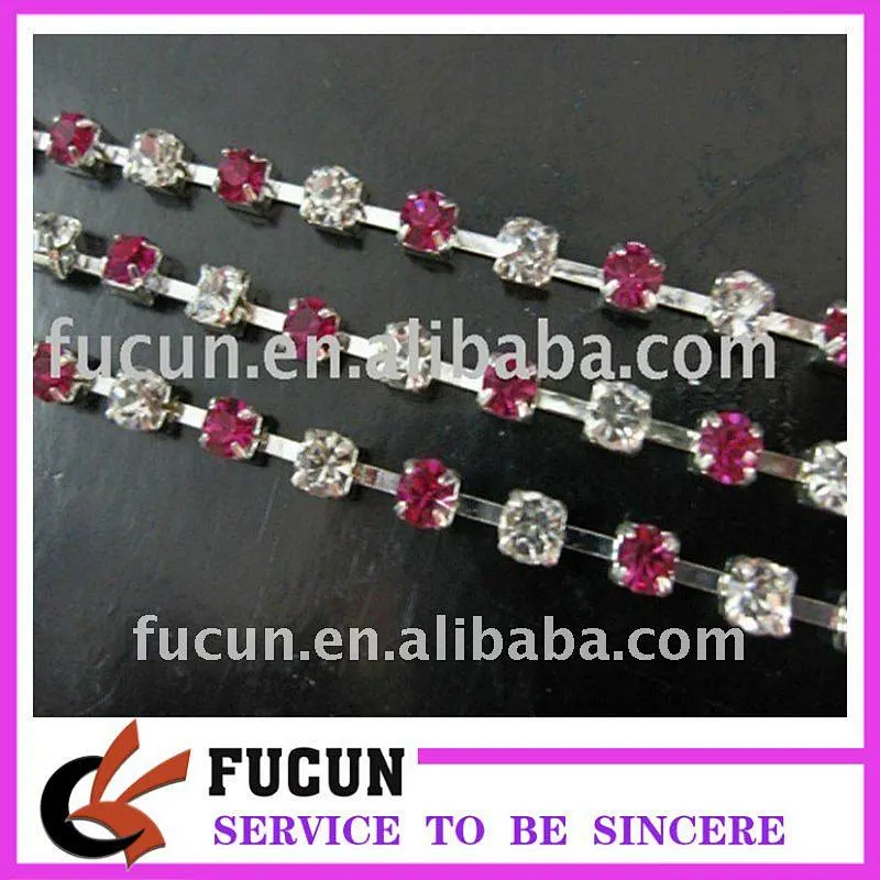 red and clear rhinestone alternate rhinestone cup chain for wedding dress