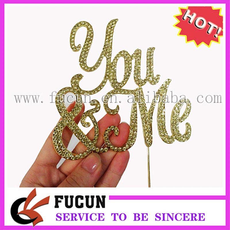 sparkle YOU & ME gold rhinestone wedding cake topper