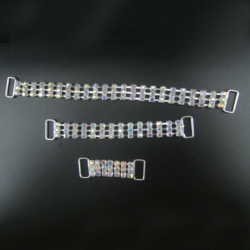 Cheap Bulk Rhinestone 3 Rows Silver Bikini Connector
