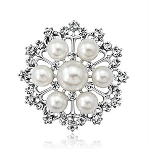 hot sale elegant pearl rhinestone brooch for wedding decoration