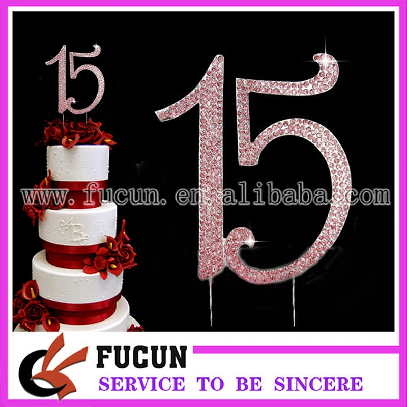 hot sale 4.7inch hot pink rhinestone number cake toppers for birthday anniversary party