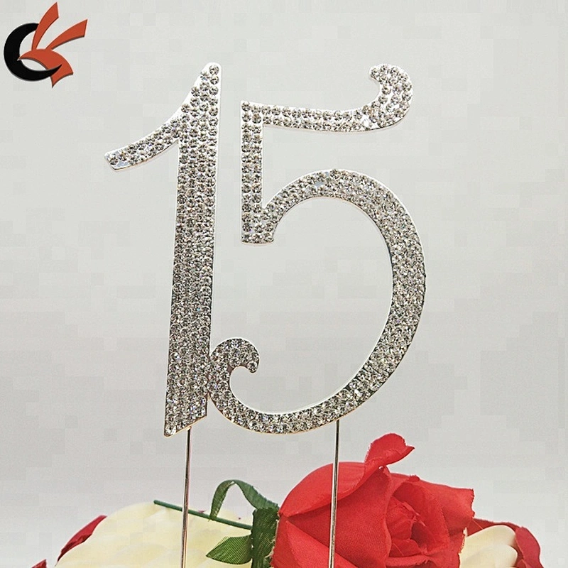 4.7inch Large Rhinestone Silver Crystal Quinceanera 15 Birthday Number Cake Topper