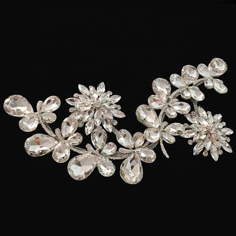 large size flower shape bridal crystal embellishments rhinestone applique for wedding