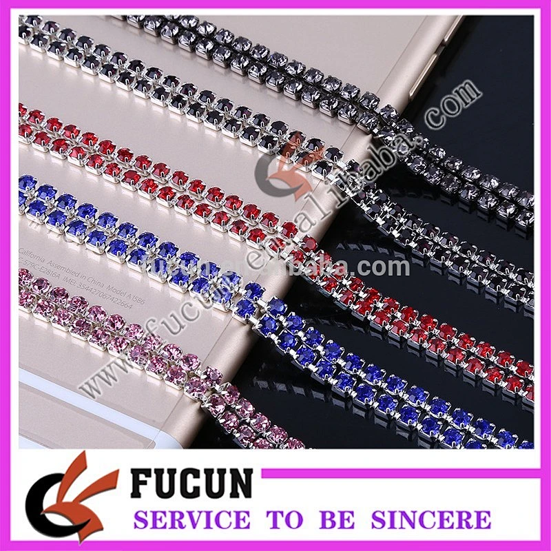 2 rows crystal diamond rhinestone cup chain trimming closed strass chain chaton cup chain
