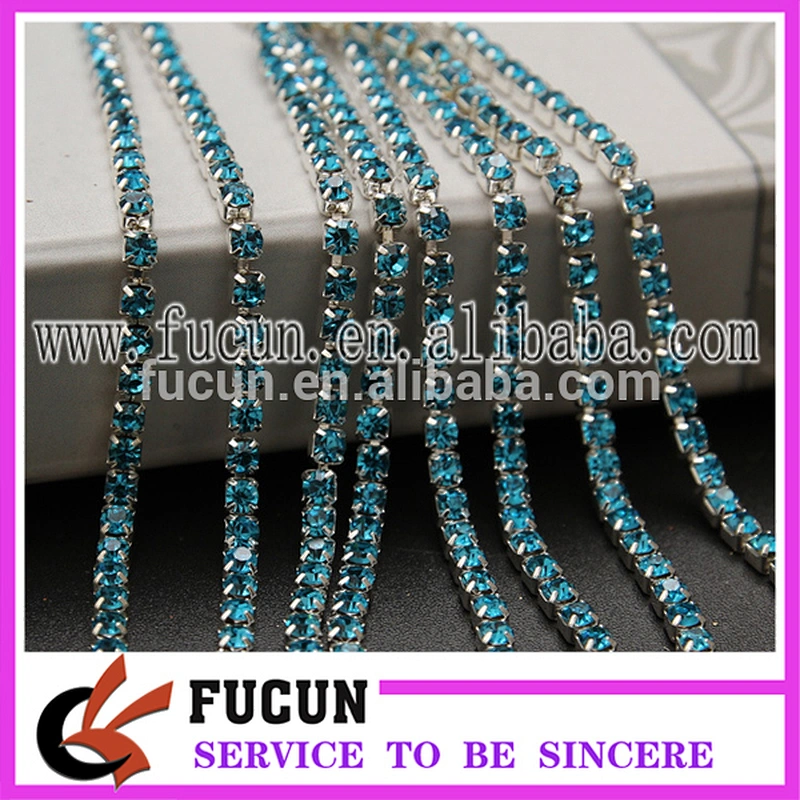 single row rhinestones chain DMC blue rhinestone trims diamante cup chain rhinestone in roll for sale