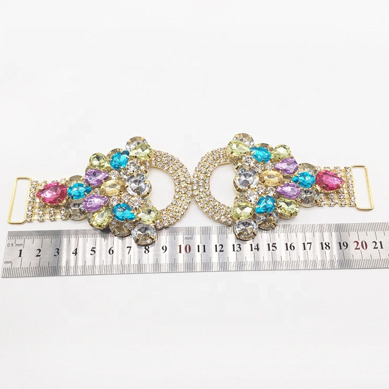 New Customized Top Quality Colored Jewelry Crystal Rhinestone Two Layered Glass Stone Bikini Connector