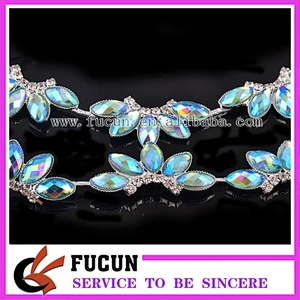 Fashion wholesale AB crystal flower pendant chain decorative rhinestone trim for clothing
