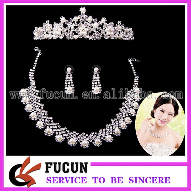 Elegent pearl Rhinestone drop Jewelry Set Crystal Wedding bride tiara,earings,necklace
