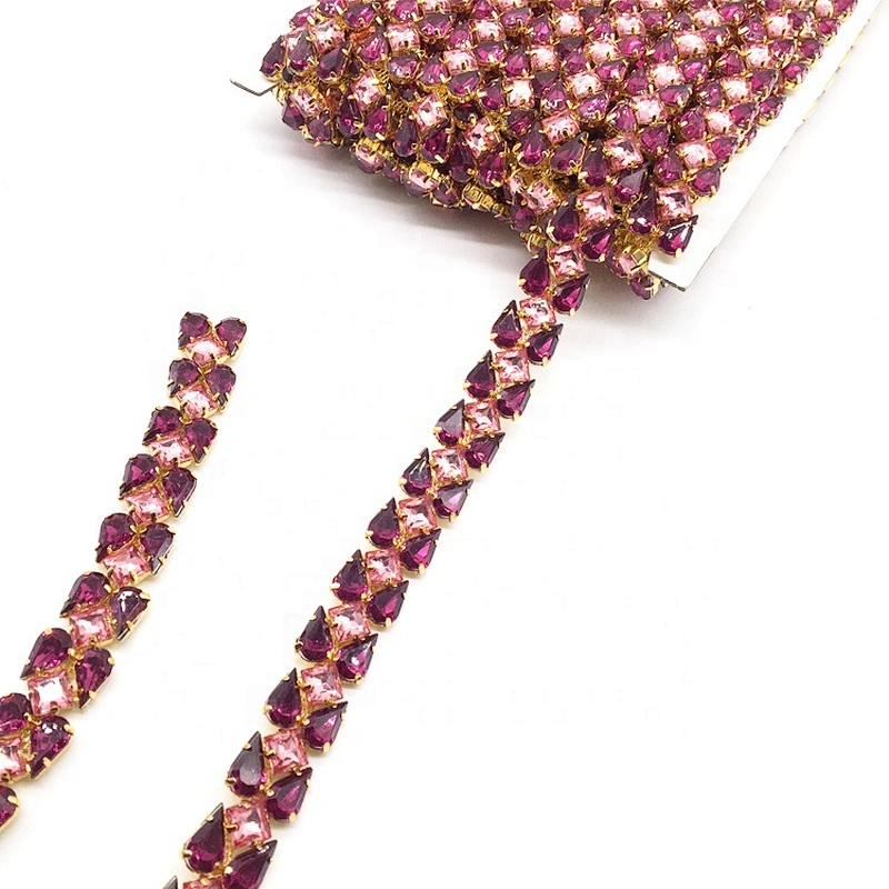 2020 New Design Mix Colour Purple Acrylic Rhinestone Lace Fabric Trim for Sewing Clothes