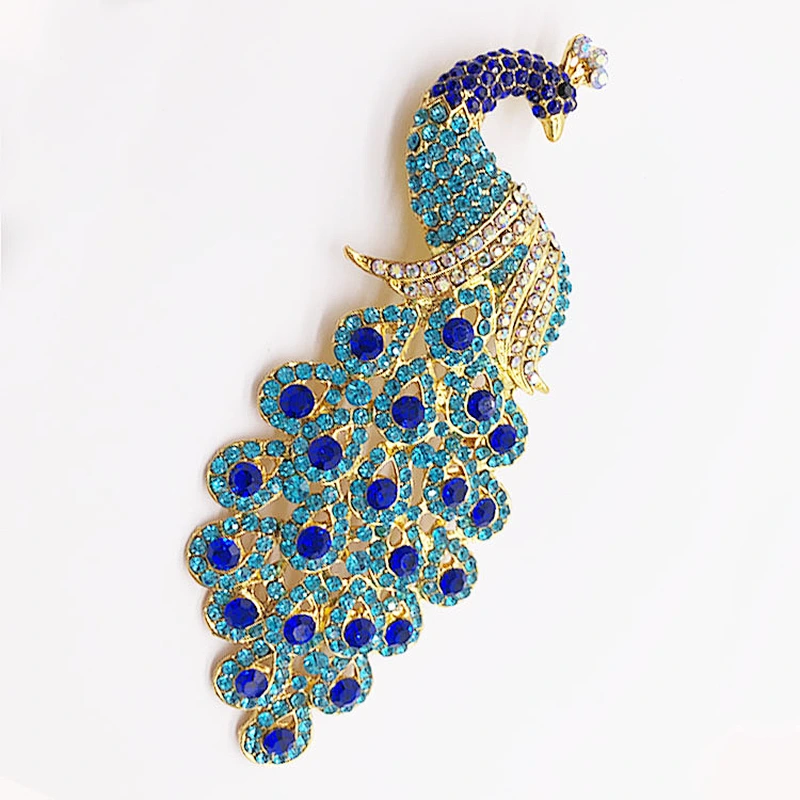 Peacock  Design blue crystal Rhinestone Brooch for anniversary