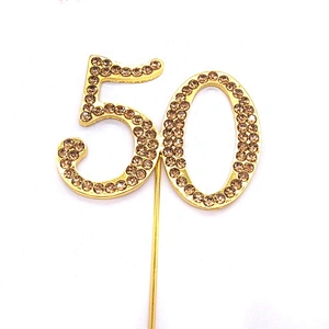 gold Rhinestone 30th Birthday Anniversary vow renewal cake pick