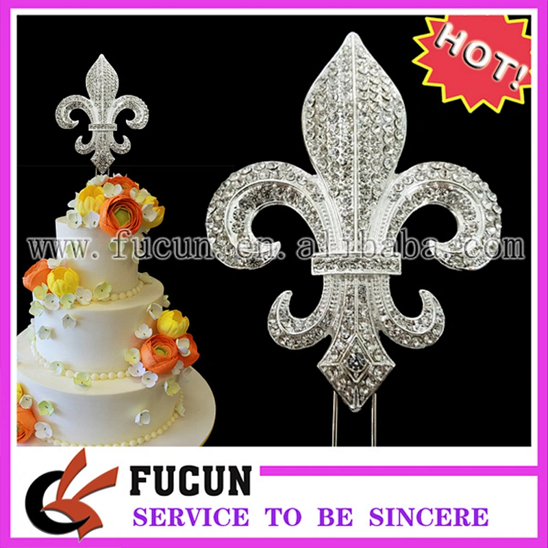 wholesale Large Rhinestone Silver Fleur De Lis Mardi Gras Saints Cake Topper Decoration