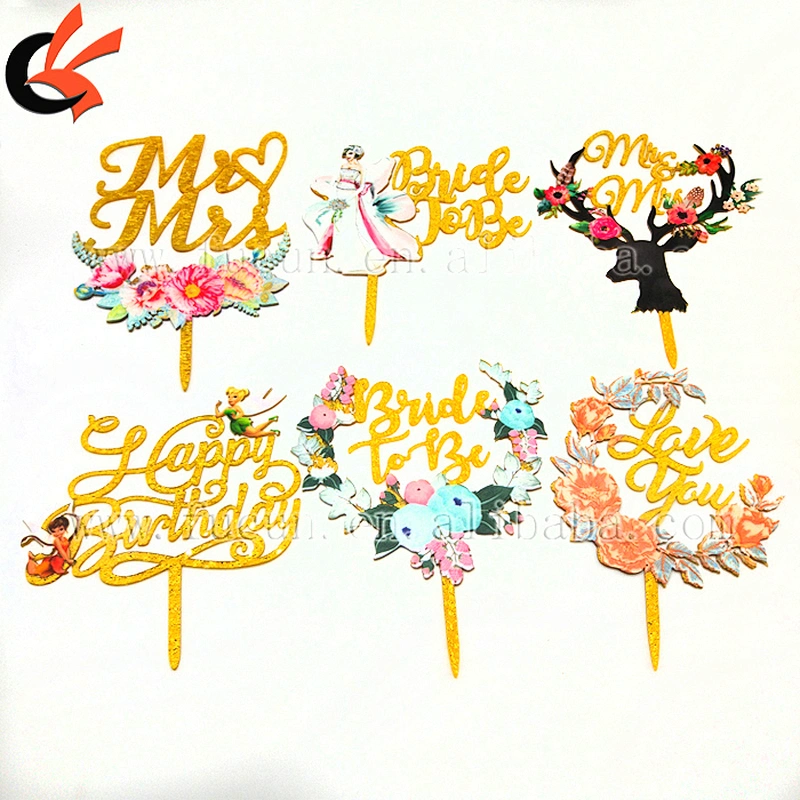 New Arrival Cloth Gold Laser Cut Acrylic Happy Birthday Cake Topper