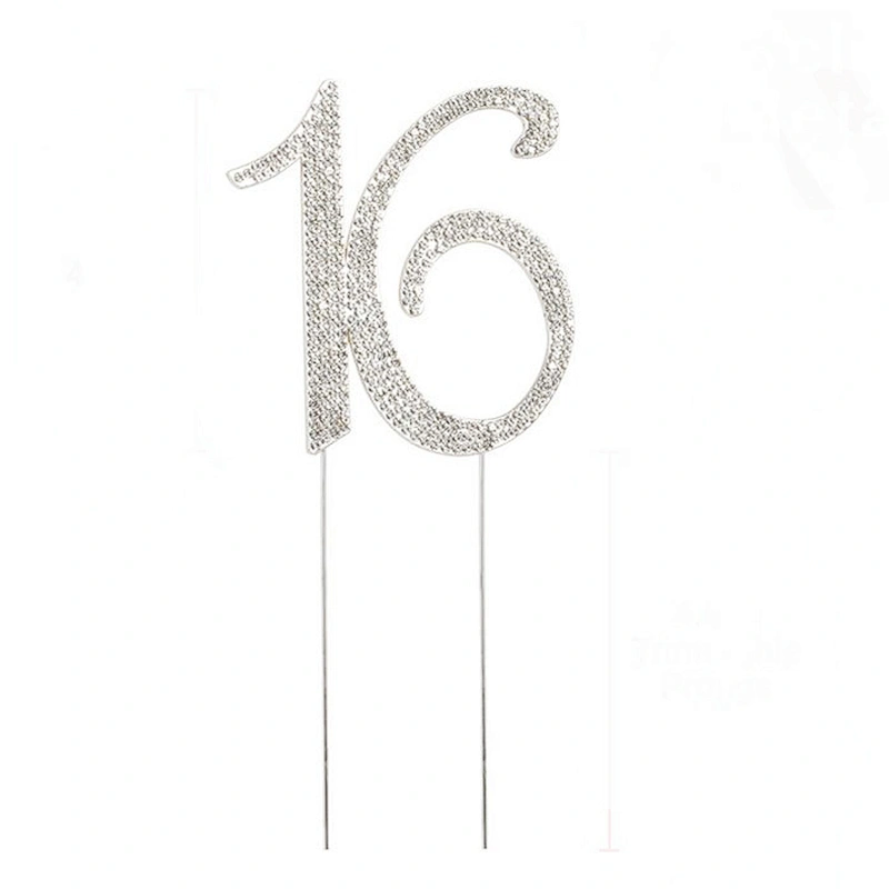 Wholesale 4.7inch  Clear Rhinestone Gold Number 16 Cake Topper for Anniversaries Cake Decoration