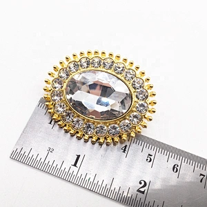 Luxury shining gold rhinestone garment accessories ladies oval rhinestone button brooches