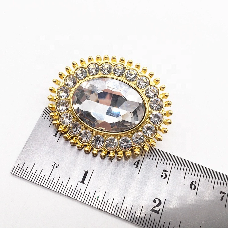 Luxury shining gold rhinestone garment accessories ladies oval rhinestone button brooches