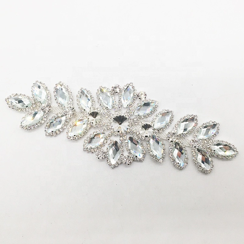 wholesale new fashion crystal glass rhinestone pave women flower applique for dress