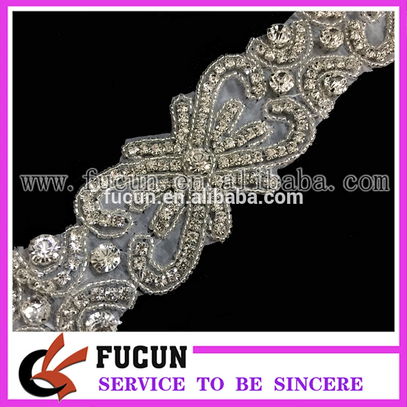 Sparkle Beaded Glass Rhinestone Sew Iron On Applique For Wedding Bridal Dress