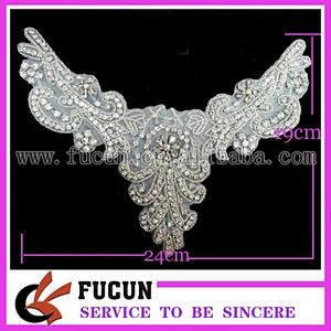 wholesale sparkling neck rhinestone applique for wedding dress