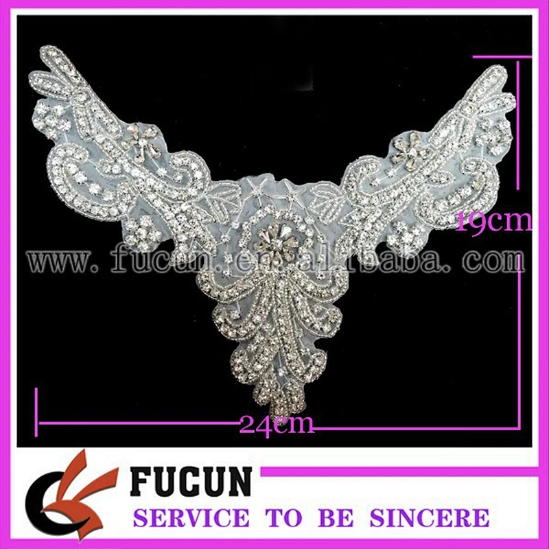 wholesale sparkling neck rhinestone applique for wedding dress